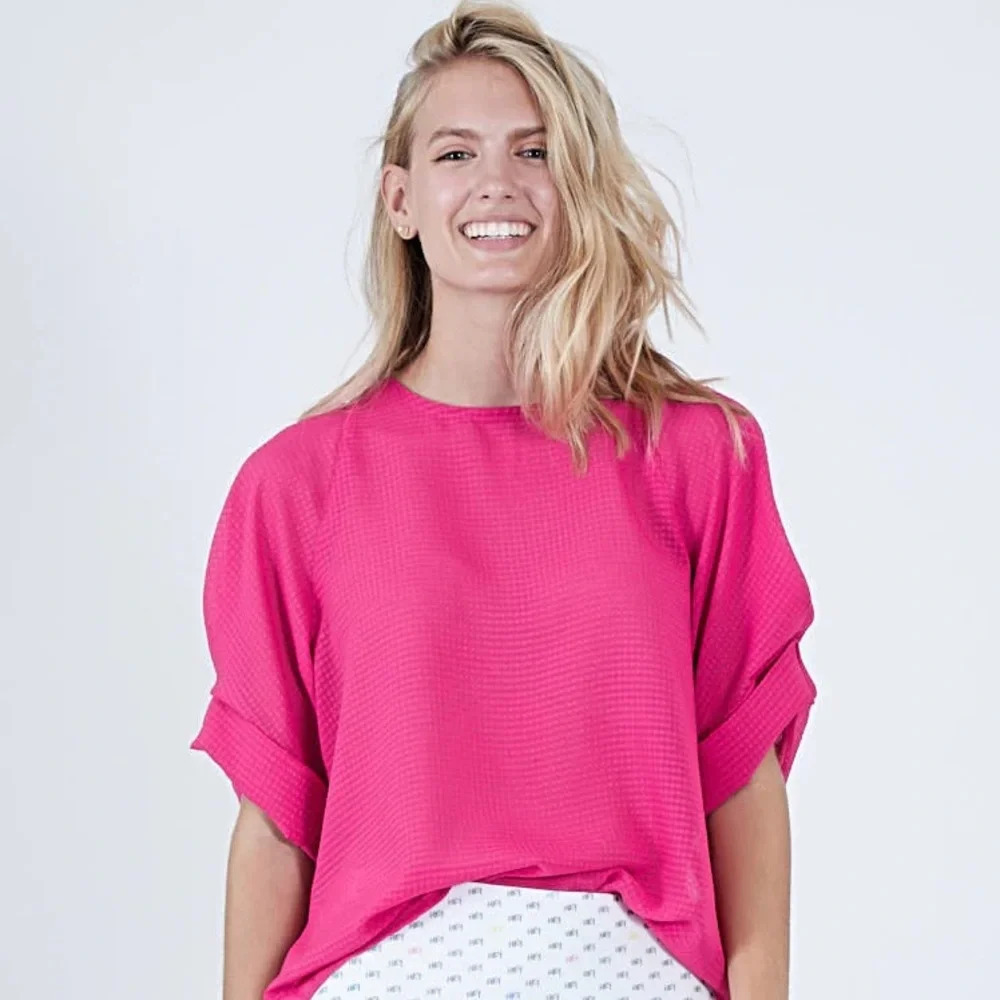 KOCH - Christiano Pink sheer short sleeve blouse top - XS